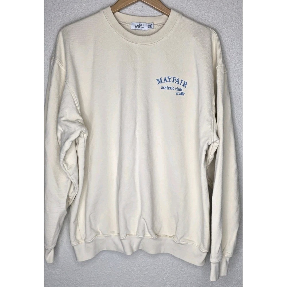 Mayfair Group Athletic Club Sweatshirt Pullover Cream Oversized Lounge Woman OS